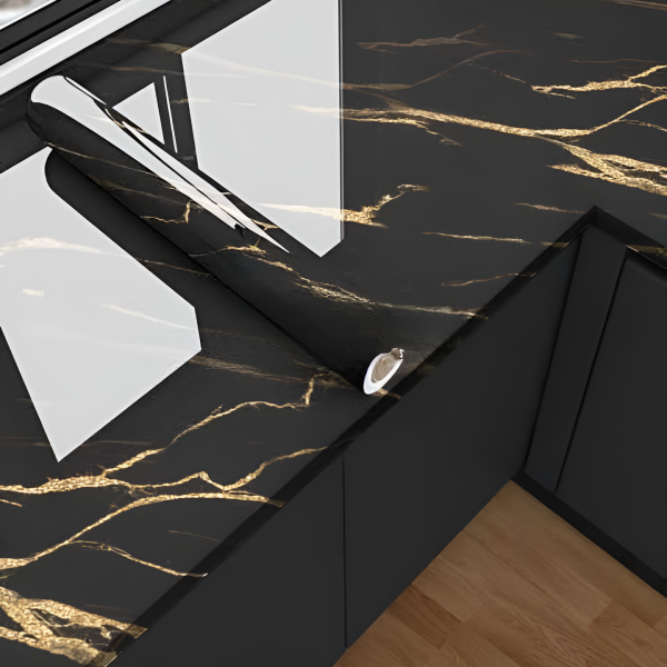 Marble Sheet Sticker | Black & Gold 60x200