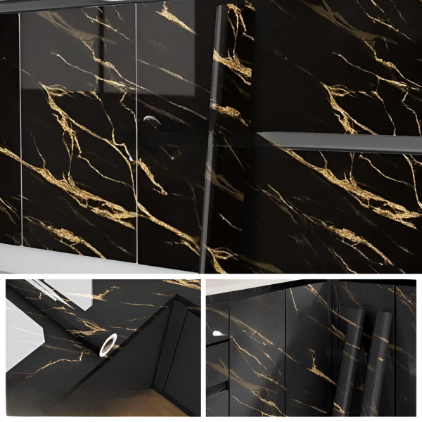 Marble Sheet Sticker | Black & Gold 60x200