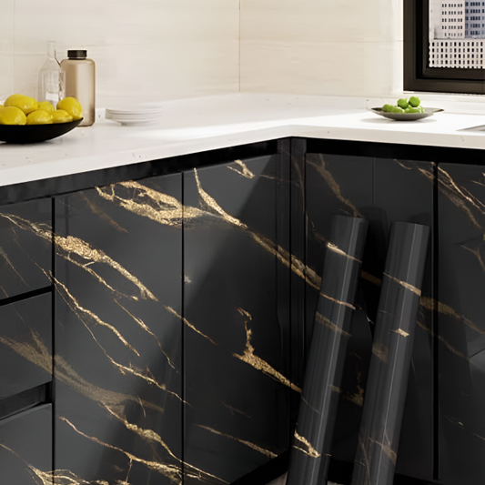 Marble Sheet Sticker | Black & Gold 60x200
