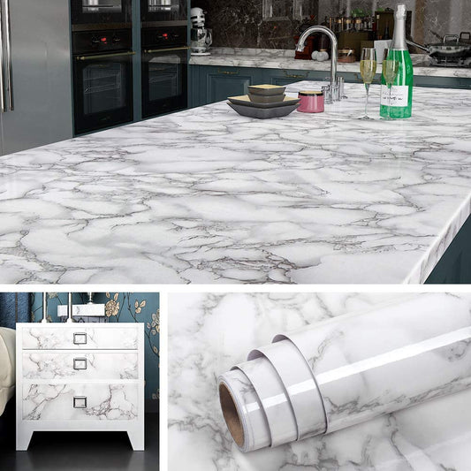 Marble Sheet Sticker | White & Grey 60x200