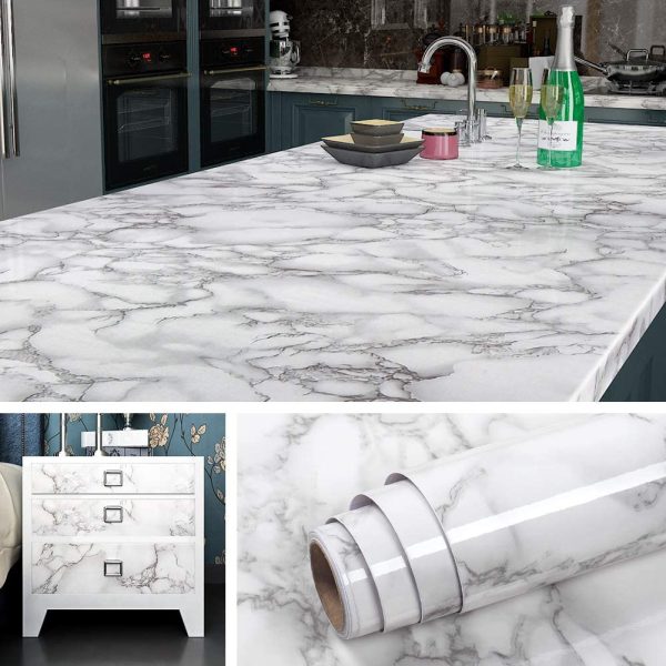 Marble Sheet Sticker | White & Grey 60x200